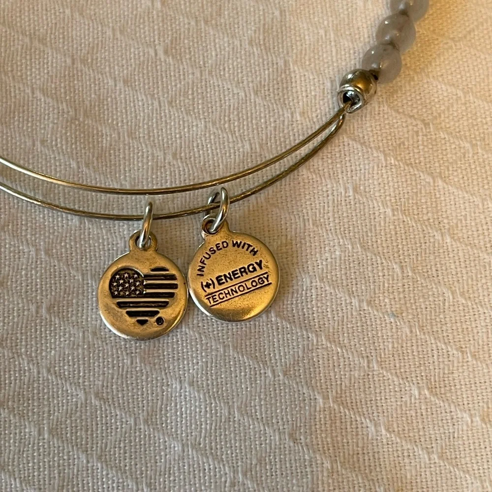 Alex and Ani Gray Crystal and Silver  Toned Beaded Bangle Bracelet. EUC.